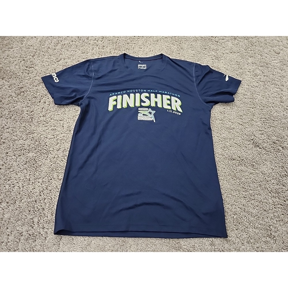 Brooks Running T Shirt Mens M Navy Aramco Houston Half Marathon Finisher